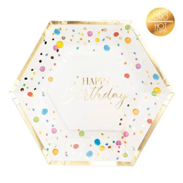 Papperstallrik "Happy Birthday" Prickig 23cm 8-pack 8
