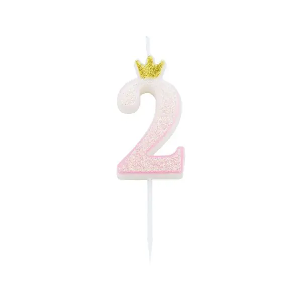 Tårtljus / Sifferljus Prinsesskrona Rosa Siffra "2" 9.5cm