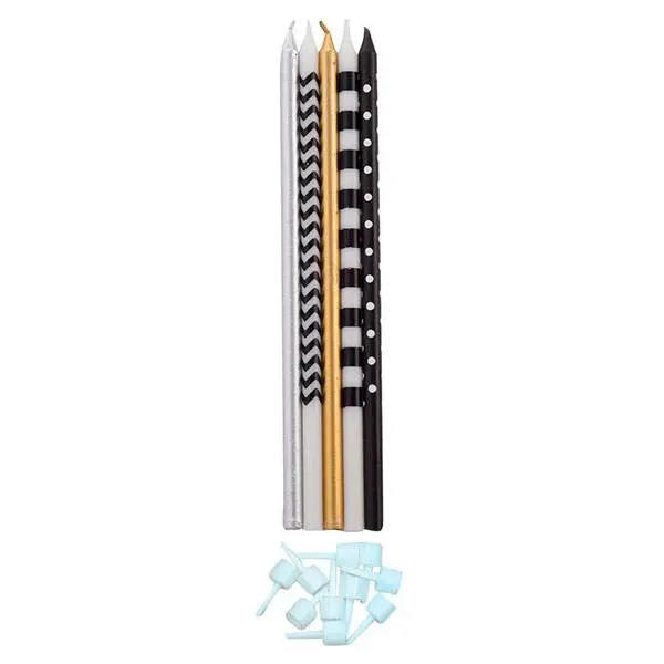 Tårtljus Svart / Guld / Silver 15,5cm 10-pack